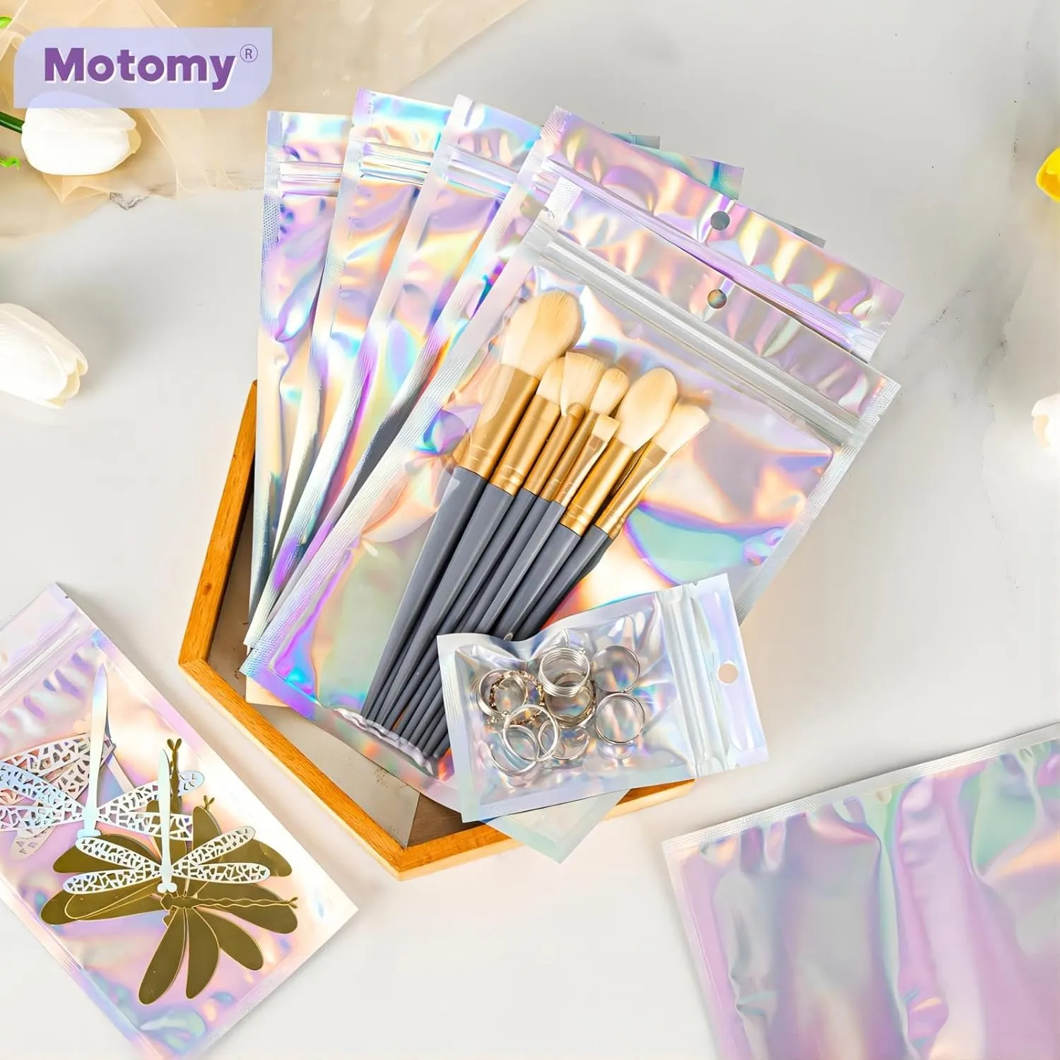 100Pcs Holographic Packaging Bags, 3x4 inch Resealable Foil Pouch Mylar Sample Bag Great for Small Business and Party Favor Food Storage