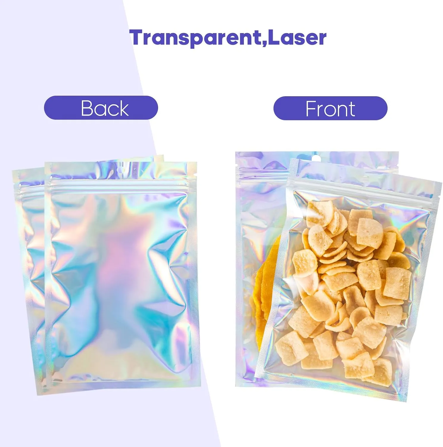 100Pcs Holographic Packaging Bags, 3x4 inch Resealable Foil Pouch Mylar Sample Bag Great for Small Business and Party Favor Food Storage