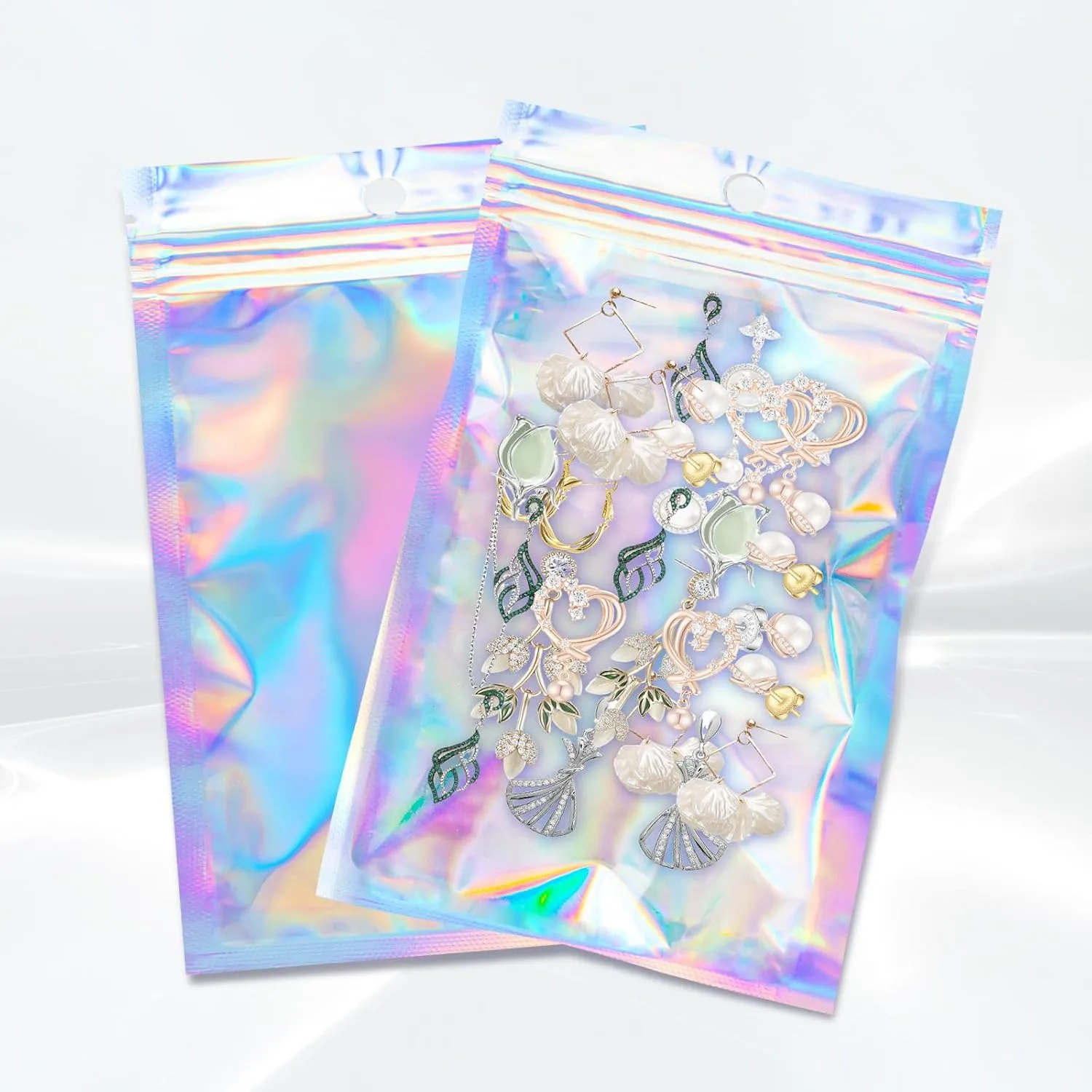 100Pcs Holographic Packaging Bags, 3x4 inch Resealable Foil Pouch Mylar Sample Bag Great for Small Business and Party Favor Food Storage
