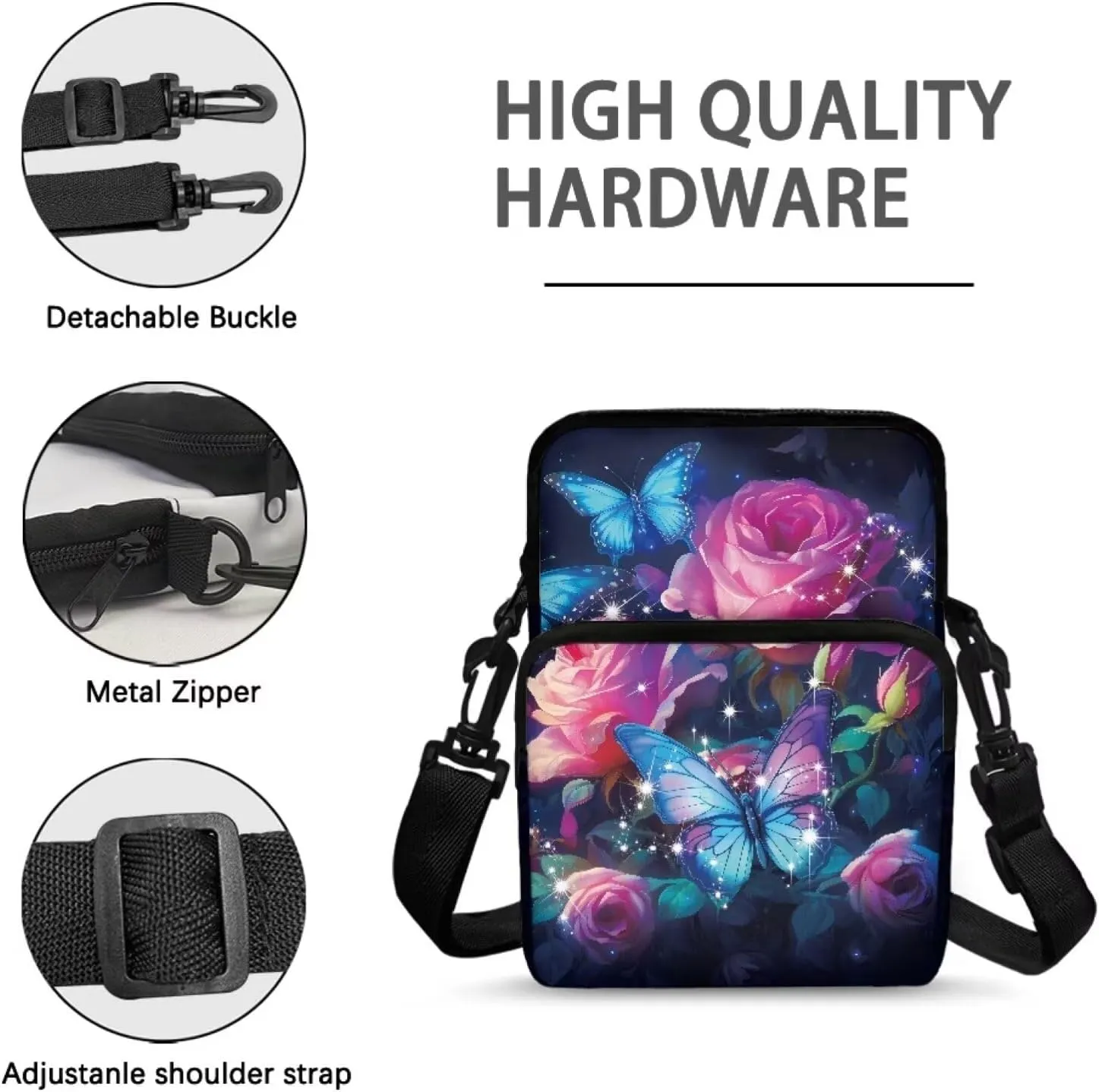 2 Layer Polyester Crossbody Chest Bag Satchel Sling Bags Waist Pouches for Women Girls