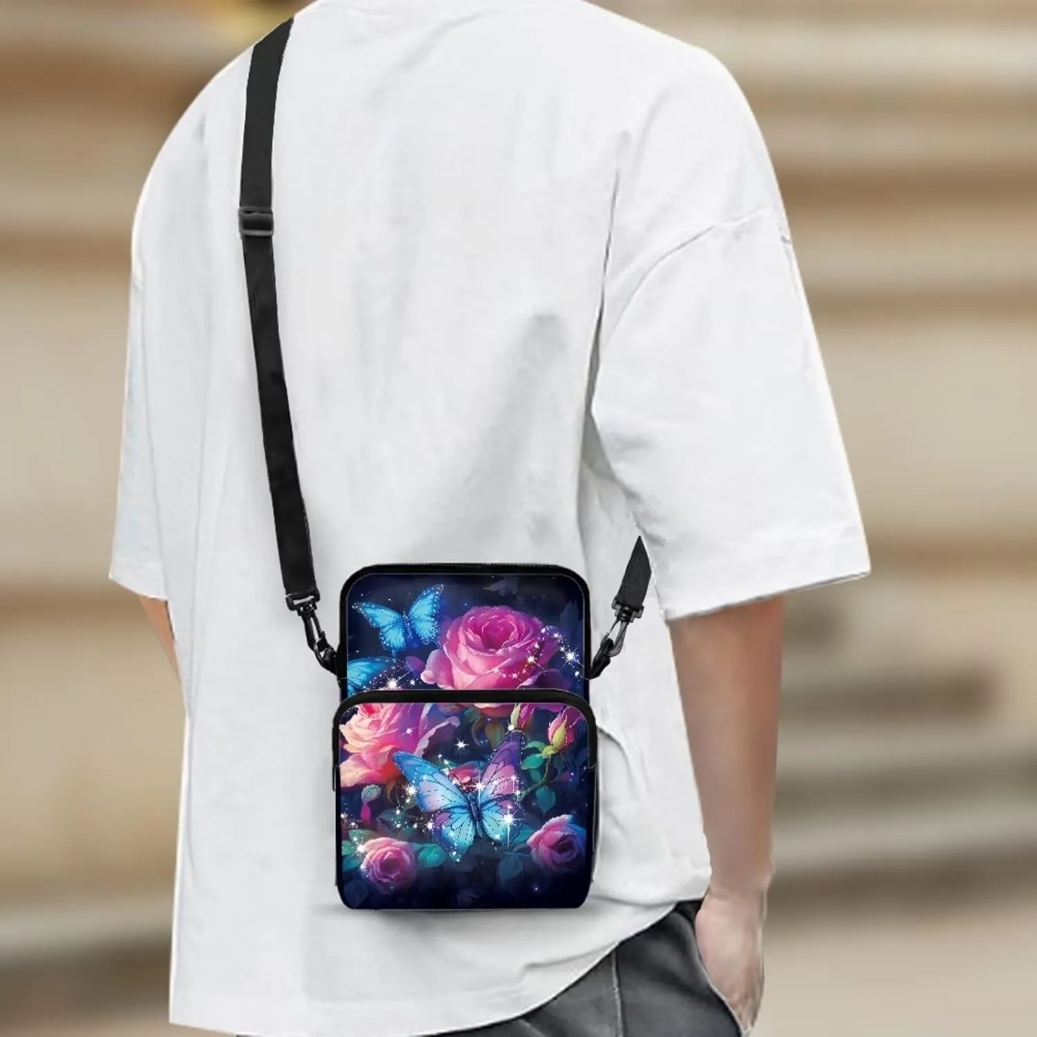 2 Layer Polyester Crossbody Chest Bag Satchel Sling Bags Waist Pouches for Women Girls