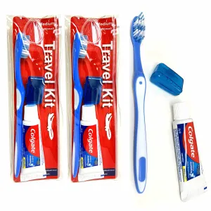 2 Pack Medium Toothbrush Traveling Pouch Kit .71oz Colgate Toothpaste Camping