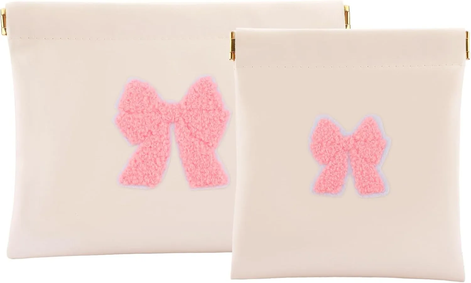 2 PCS Small Makeup Bag for Purse,Personalized Pouch,Coin purse lipstick Cosmetic Accessories Organizer,Travel Set Organizer,Waterproof Zipperless Self-Sealing Ladies Small Cosmetic Bag(Cream BOW)