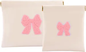 2 PCS Small Makeup Bag for Purse,Personalized Pouch,Coin purse lipstick Cosmetic Accessories Organizer,Travel Set Organizer,Waterproof Zipperless Self-Sealing Ladies Small Cosmetic Bag(Cream BOW)