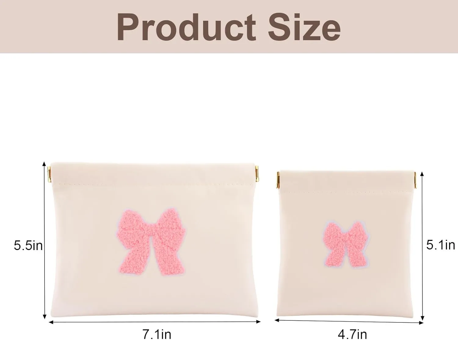 2 PCS Small Makeup Bag for Purse,Personalized Pouch,Coin purse lipstick Cosmetic Accessories Organizer,Travel Set Organizer,Waterproof Zipperless Self-Sealing Ladies Small Cosmetic Bag(Cream BOW)