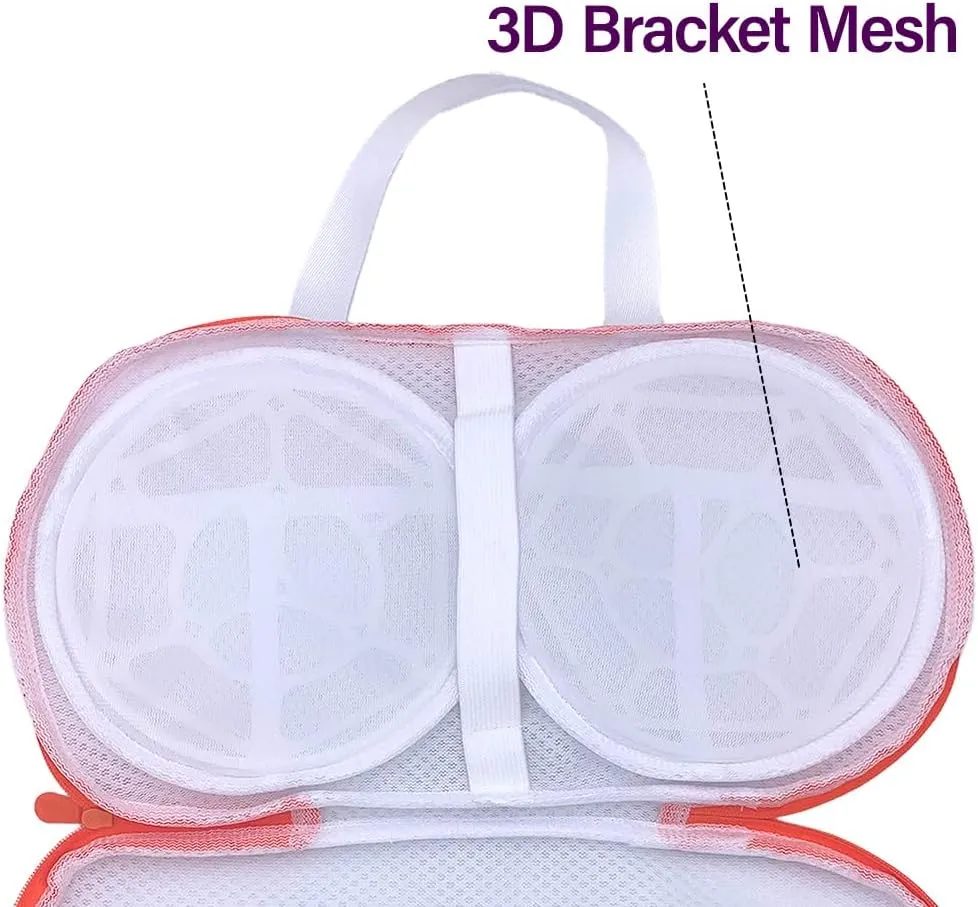 2PCS Bra Washing Bags for Laundry with Upgraded Large 3D Bracket Mesh, Lingerie Brassiere Wash Bags for Washing Machine, Underwear Storage Bag, Bra Organizer (Orange, A to C cup)