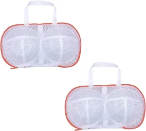 2PCS Bra Washing Bags for Laundry with Upgraded Large 3D Bracket Mesh, Lingerie Brassiere Wash Bags for Washing Machine, Underwear Storage Bag, Bra Organizer (Orange, A to C cup)