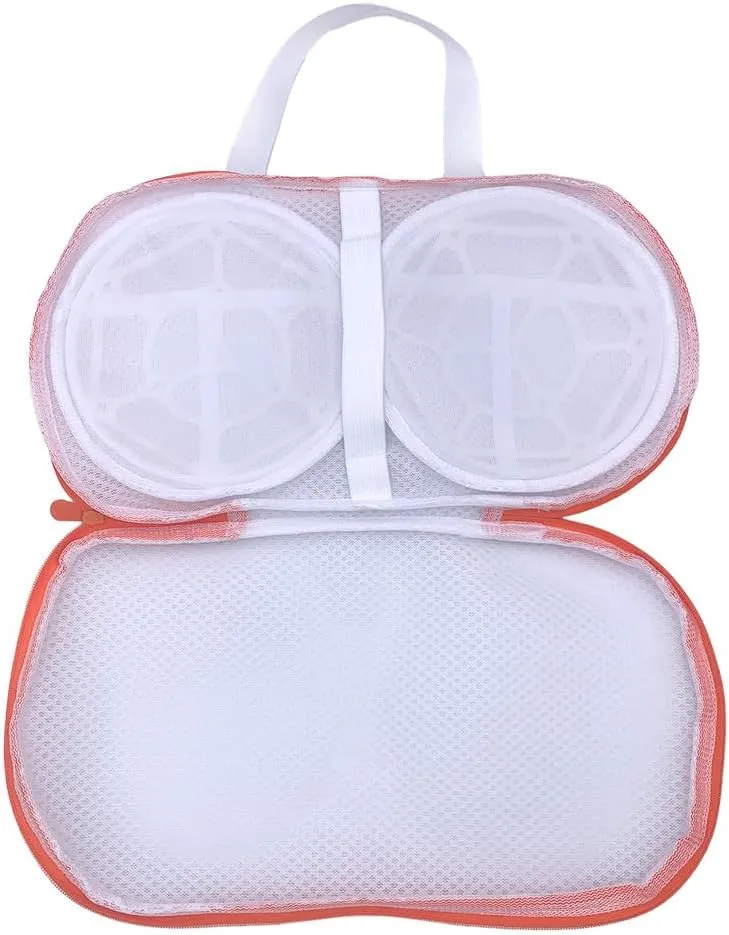 2PCS Bra Washing Bags for Laundry with Upgraded Large 3D Bracket Mesh, Lingerie Brassiere Wash Bags for Washing Machine, Underwear Storage Bag, Bra Organizer (Orange, A to C cup)