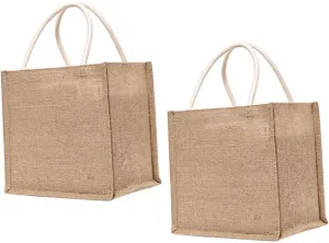 2Pcs Burlap Tote Bag Storage Pouch Jute Shopping Bag for Fruits Vegetables Books Washable and Wear Resistant for Daily Use