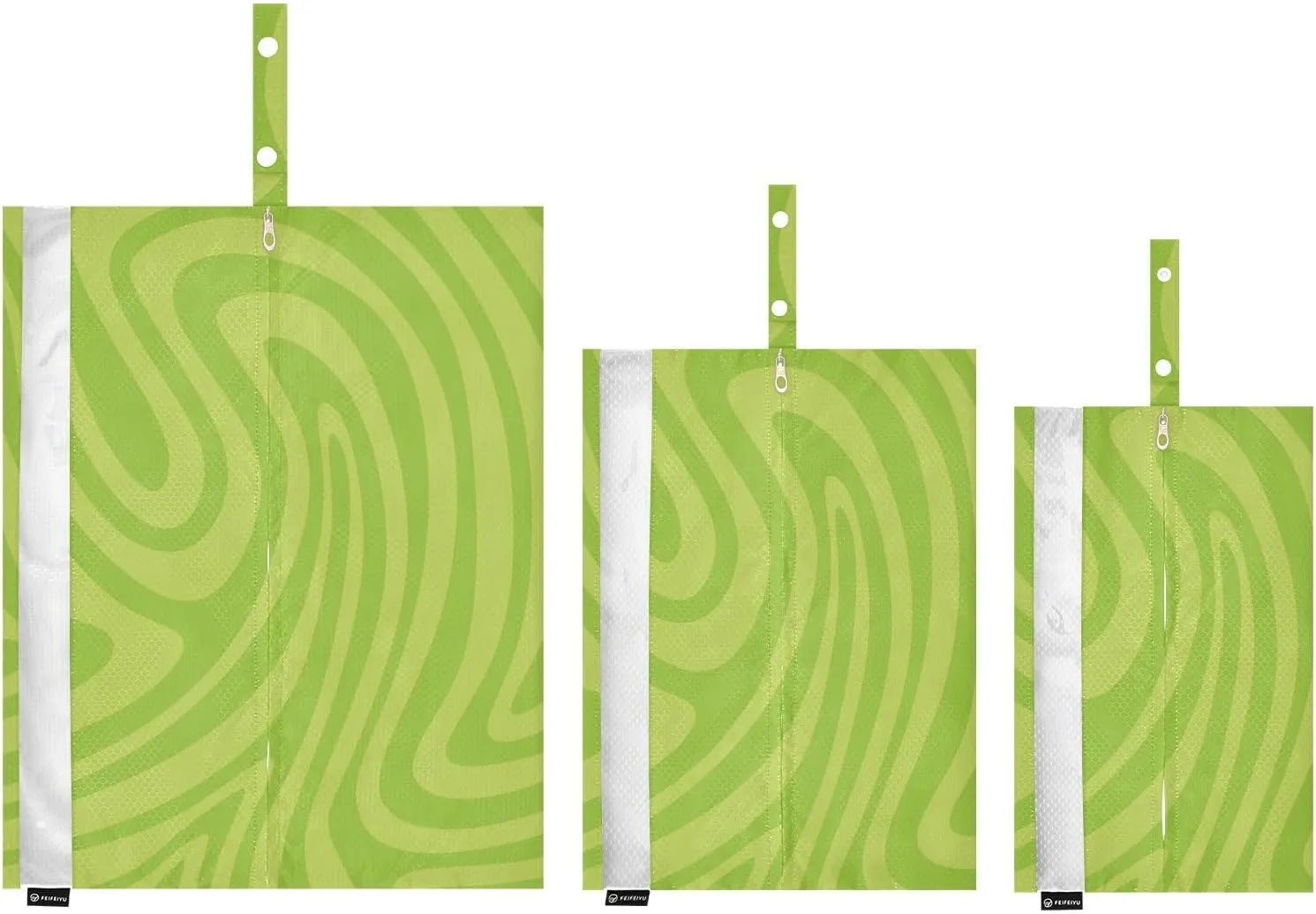 3 Set Travel Packing Cubes For Suitcases, Green Wavy Lines, Stackable, Garment Bag Closet Storage, Luggage Space Saver, Luggages Management Personnel