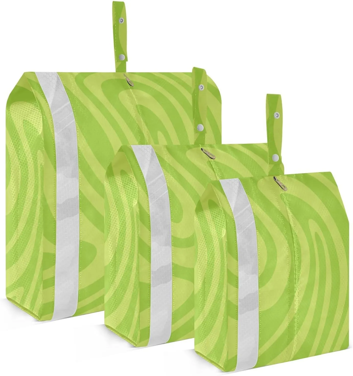 3 Set Travel Packing Cubes For Suitcases, Green Wavy Lines, Stackable, Garment Bag Closet Storage, Luggage Space Saver, Luggages Management Personnel