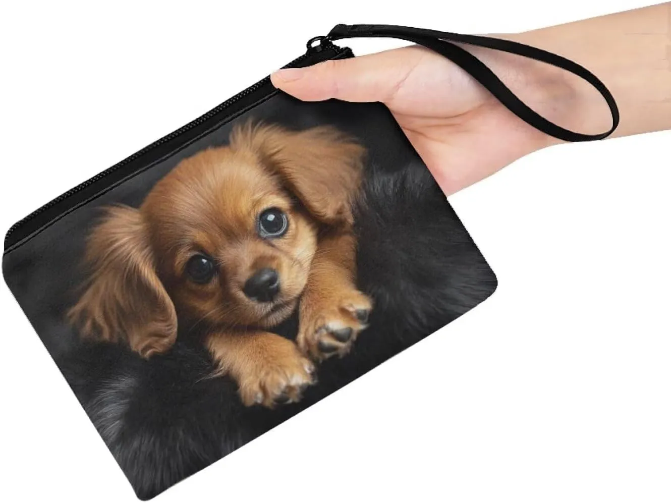 3D Dog Zippered Pouches for Purse Organization Foldable Cute Womens Pouches for Purse with Strap Fashion Sanitary Napkin Storage Bag for Teen Girls