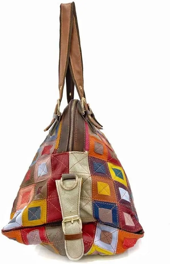 3D Flower Colorful Patchwork Hobo Purse Leather Handbag Colorful Designer Shoulder Bag Travel Work Crossbody Satchels
