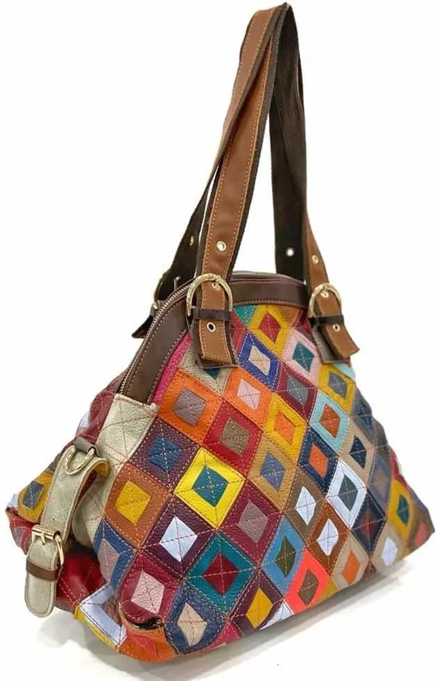 3D Flower Colorful Patchwork Hobo Purse Leather Handbag Colorful Designer Shoulder Bag Travel Work Crossbody Satchels