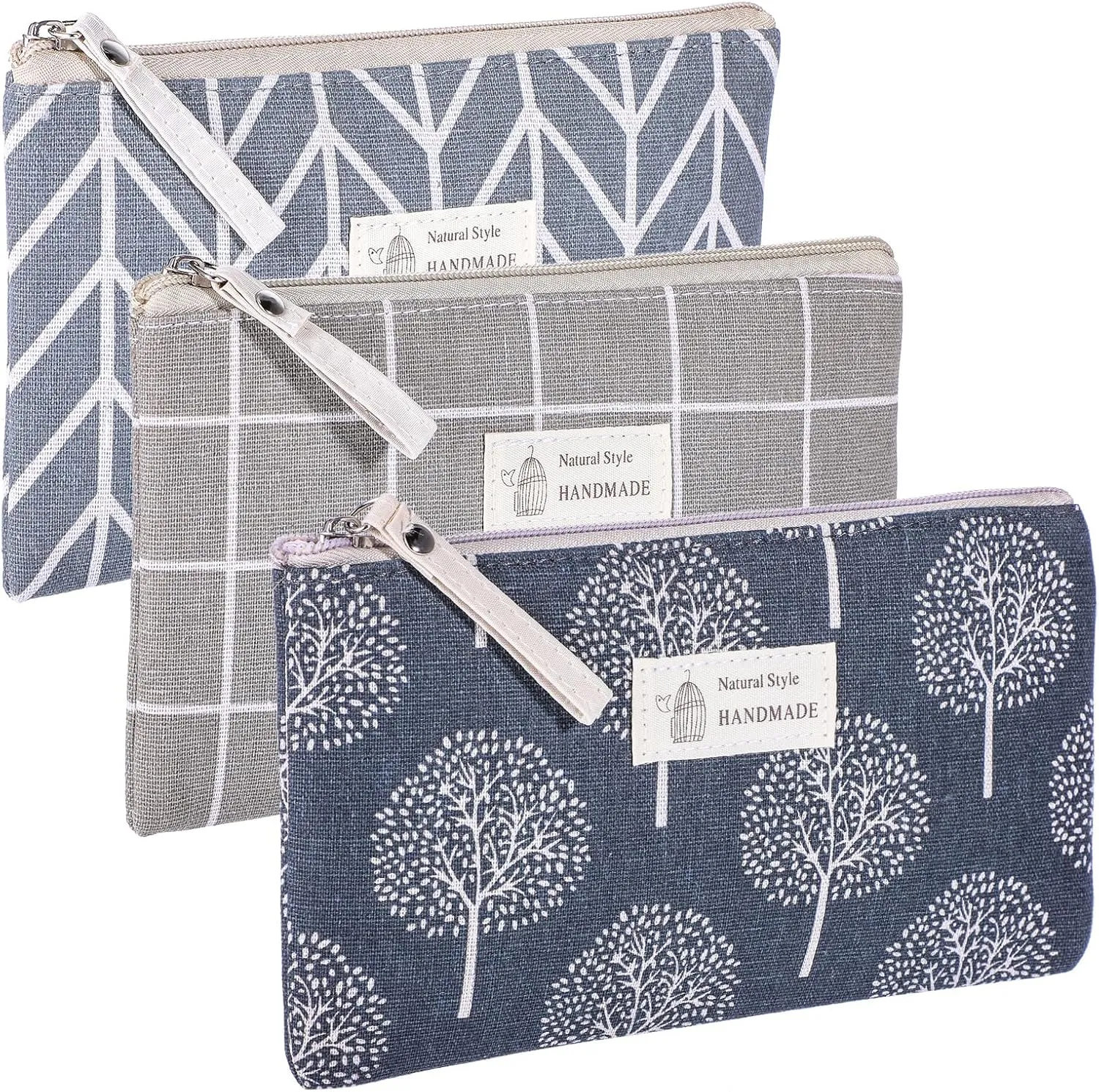 3Pcs Canvas Cosmetic Bags, Small Makeup Bag Multi-Function Printed Zipper Purse Cute Makeup Pouches Mini Travel Toiletry Bag for Women Vacation