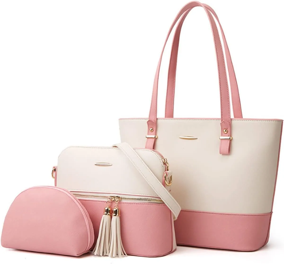 3Pcs Set Handbags and Purses for Women Patchwork Color Shoulder Bags Tassels Totes Top-Handle Satchel Hobo Bags