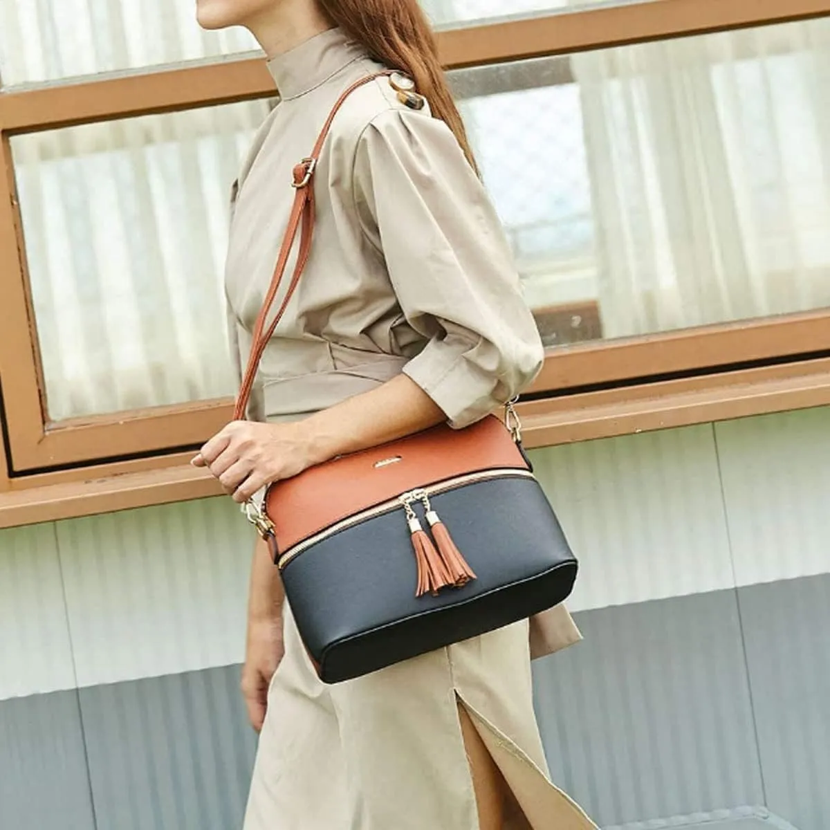 3Pcs Set Handbags and Purses for Women Patchwork Color Shoulder Bags Tassels Totes Top-Handle Satchel Hobo Bags