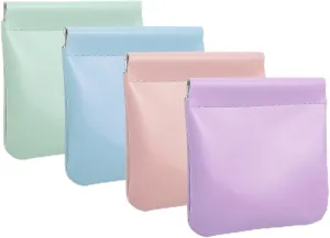 4 PCS Small Makeup Bag for Purse, leather Mini Jewelry Pouches for Purse Snap Closure Pocket Cosmetic Bag Travel Storage Bags for Women Lipstick Cosmetics Headphone (4 Colors)