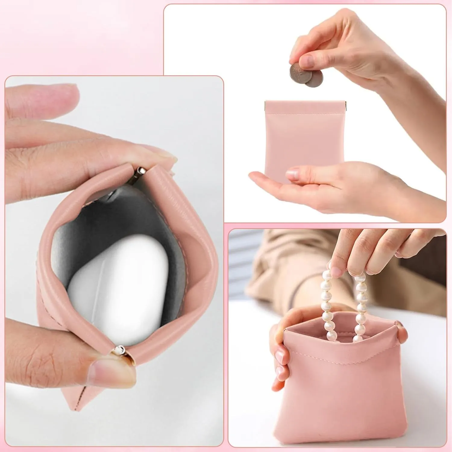 4 PCS Small Makeup Bag for Purse, Mini Portable Pocket Cosmetic Bag, Travel Pouches for Women, Lipstick Pouch for Purse, Mini Makeup Organizer for Coins Cards Jewelry(pink)