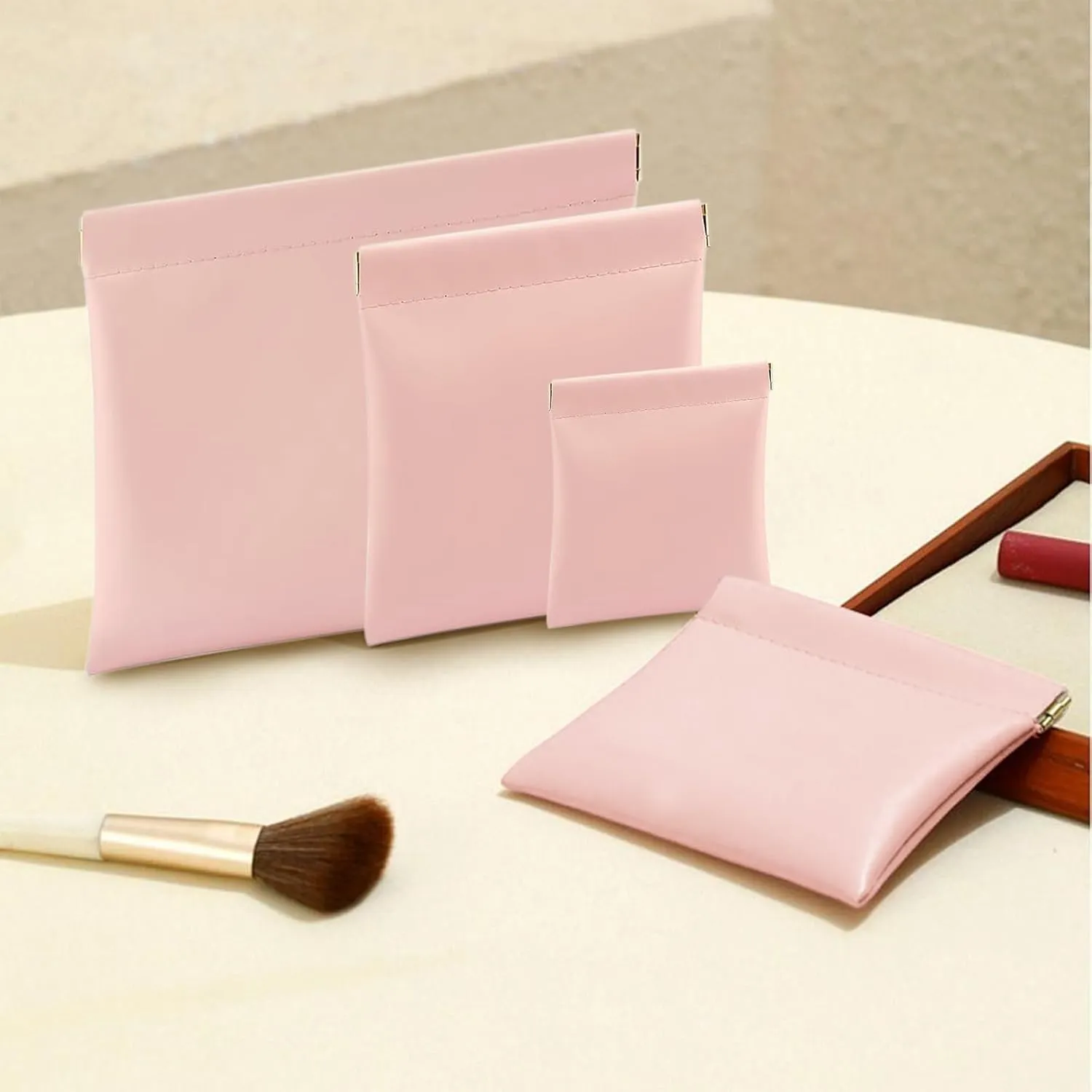 4 PCS Small Makeup Bag for Purse, Mini Portable Pocket Cosmetic Bag, Travel Pouches for Women, Lipstick Pouch for Purse, Mini Makeup Organizer for Coins Cards Jewelry(pink)