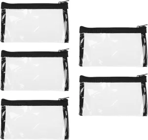 5 Pcs 6 x 3.5-inch Clear Waterproof Cosmetic Bag with Zipper Small Makeup Pouches for Purse Mini Clear Zipper Bag, Small Travel Kit Storage Pouch for Bathroom Vacation Organizing(Black)