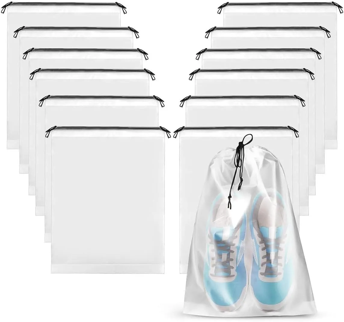 50 Pcs Translucent Shoes Bags for Travel Storage Large Clear Drawstring Bags Plastic Portable Shoe Organizer Pouch Storage Organizer with Drawstring for Men and Women (11.8 x 15.7 Inches)