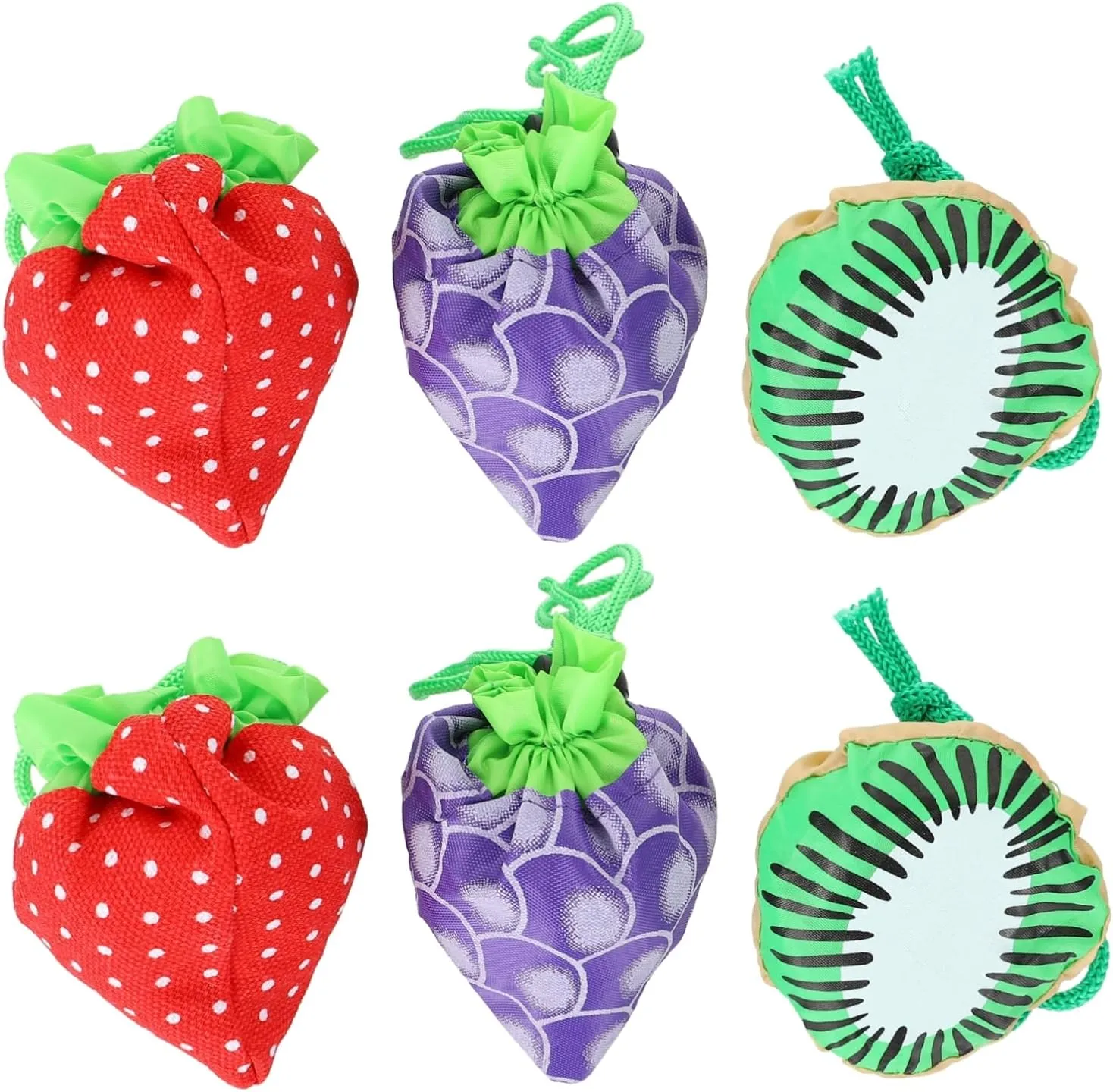 6pcs Folding Fruit Shaped Storage Bags Creative Storage Pouches for Groceries Shopping Bags with Cartoon Print Capacity for Home Daily Use