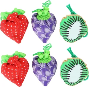 6pcs Folding Fruit Shaped Storage Bags Creative Storage Pouches for Groceries Shopping Bags with Cartoon Print Capacity for Home Daily Use