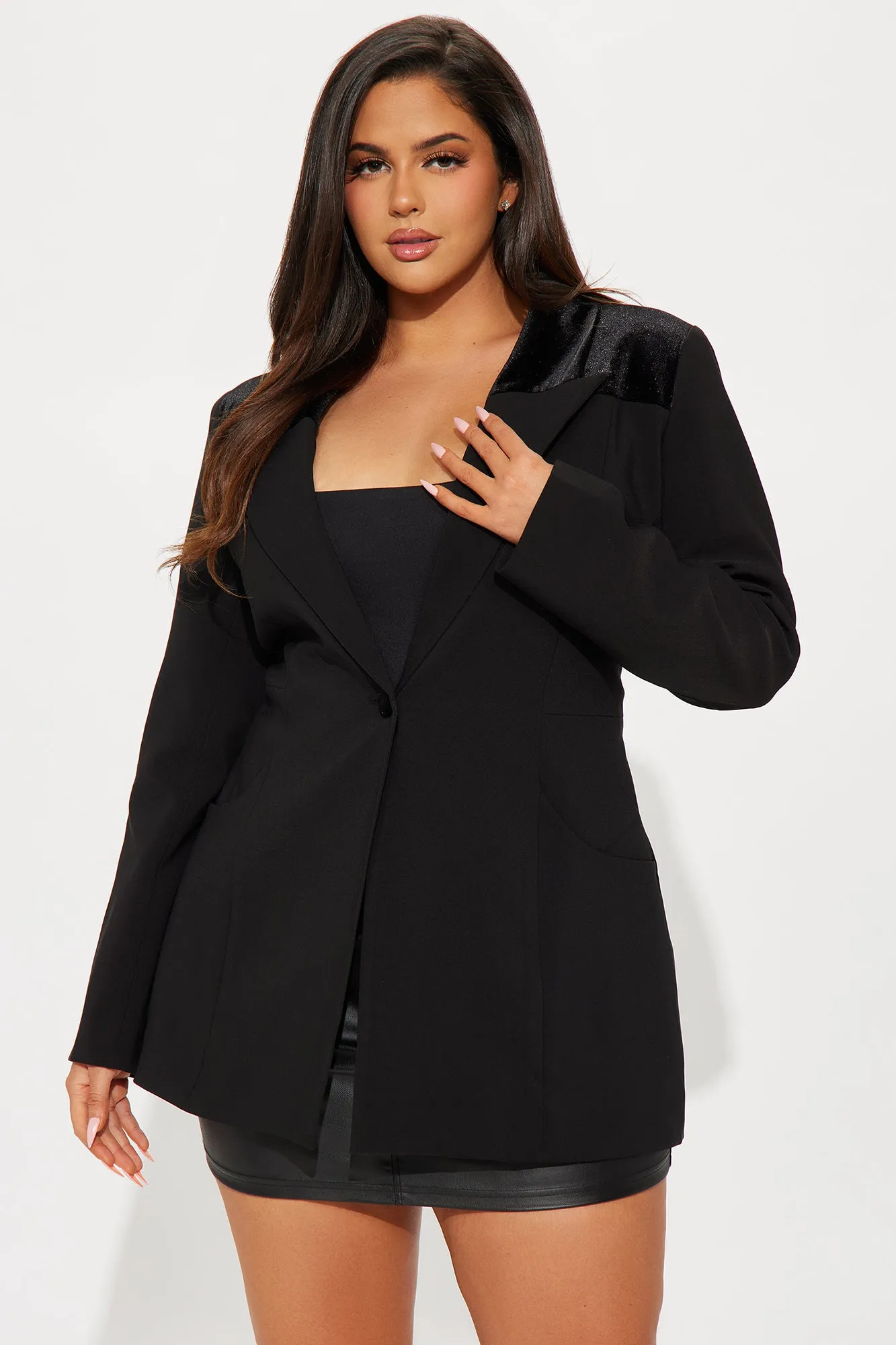 A Different Touch Velvet Blazer - Black