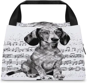 Adult Insulated Bags, Dachshund Music Notes Printed Cooler Bags, Insulated Tote Bags, Grocery Tote Bags