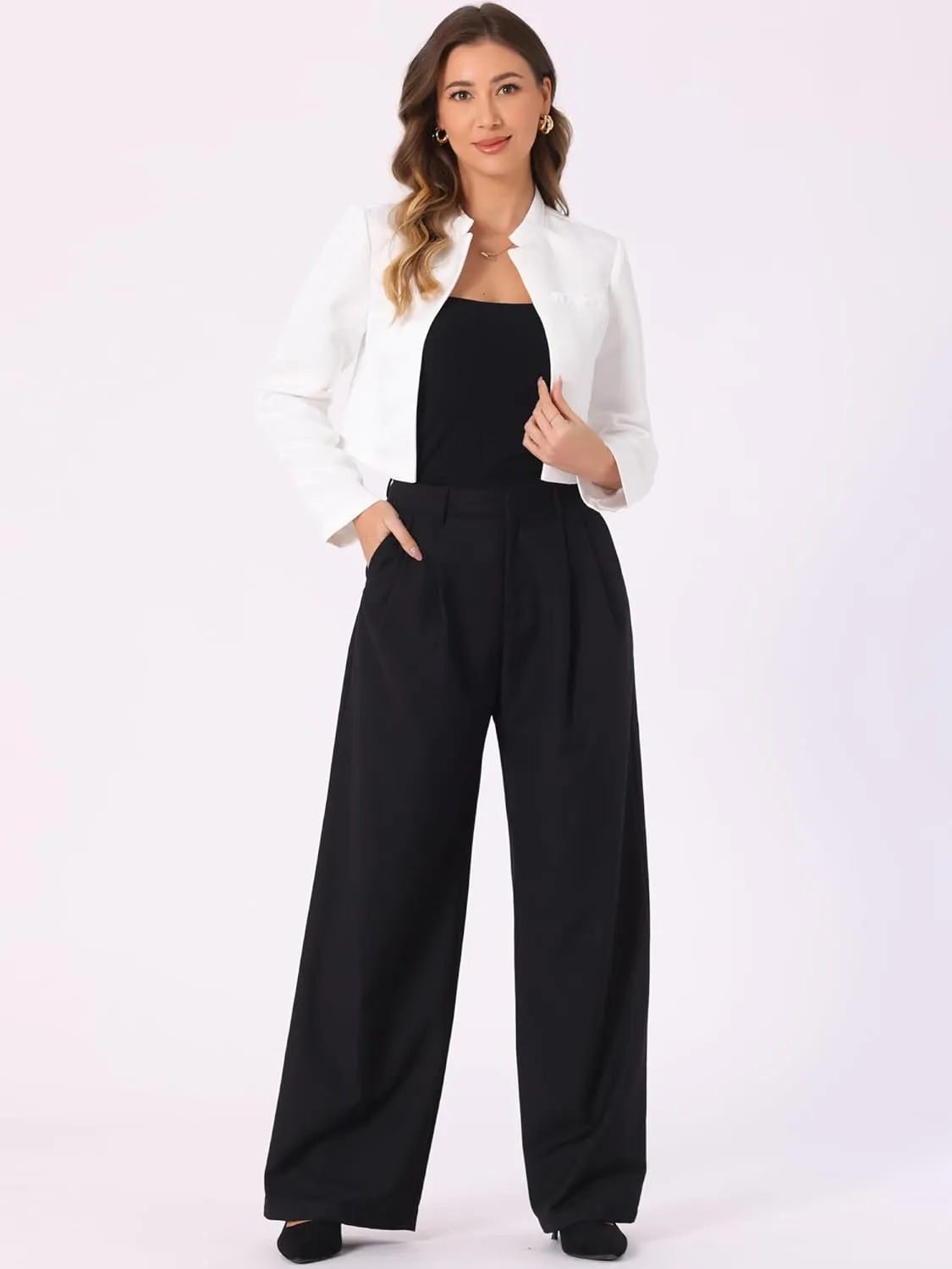 Allegra K Satin Blazer for Women's Elegant Business Casual Open Front Cropped Jacket