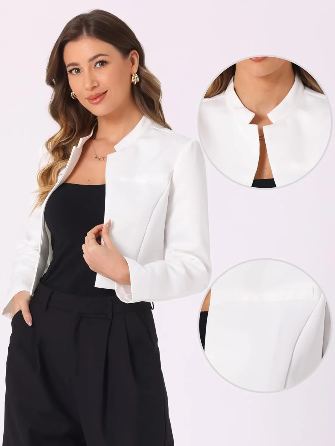 Allegra K Satin Blazer for Women's Elegant Business Casual Open Front Cropped Jacket
