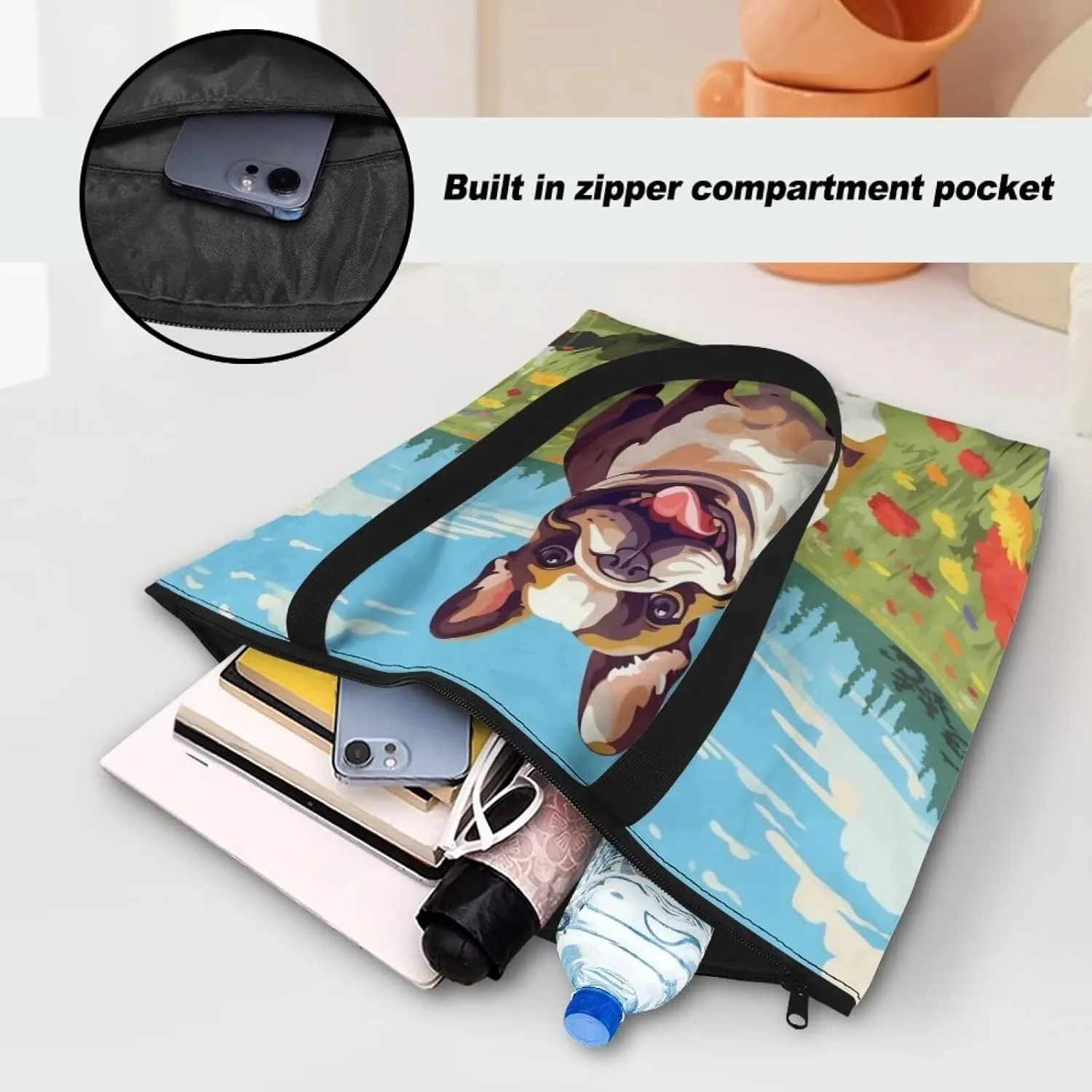 American Flag 14'' Tote Paper Bag for Women Shoulder Tote Bags, Cute Cat Animal Commute Bag, Lemon Fruit Handbag