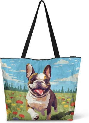 American Flag 14'' Tote Paper Bag for Women Shoulder Tote Bags, Cute Cat Animal Commute Bag, Lemon Fruit Handbag