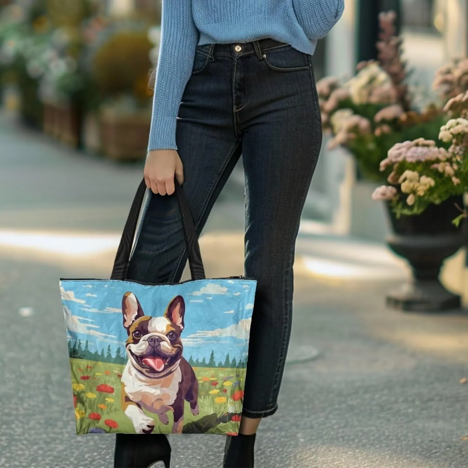 American Flag 14'' Tote Paper Bag for Women Shoulder Tote Bags, Cute Cat Animal Commute Bag, Lemon Fruit Handbag