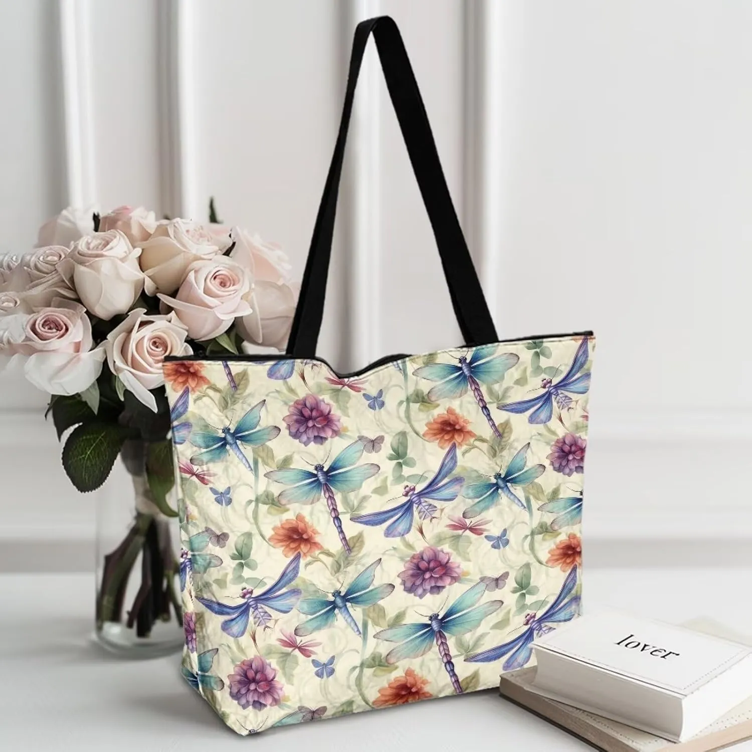 American Flag Eco-Friendly Paper Tote Bag, Ethnic Tribal Reusable Handbag Adorable Dog Animal Tote Bag for Women