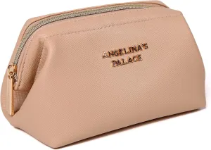 Angelina's Palace Vegan Leather Waterproof Travel Cosmetic Bag Toiletry Organizer Makeup Pouches(light fawn)