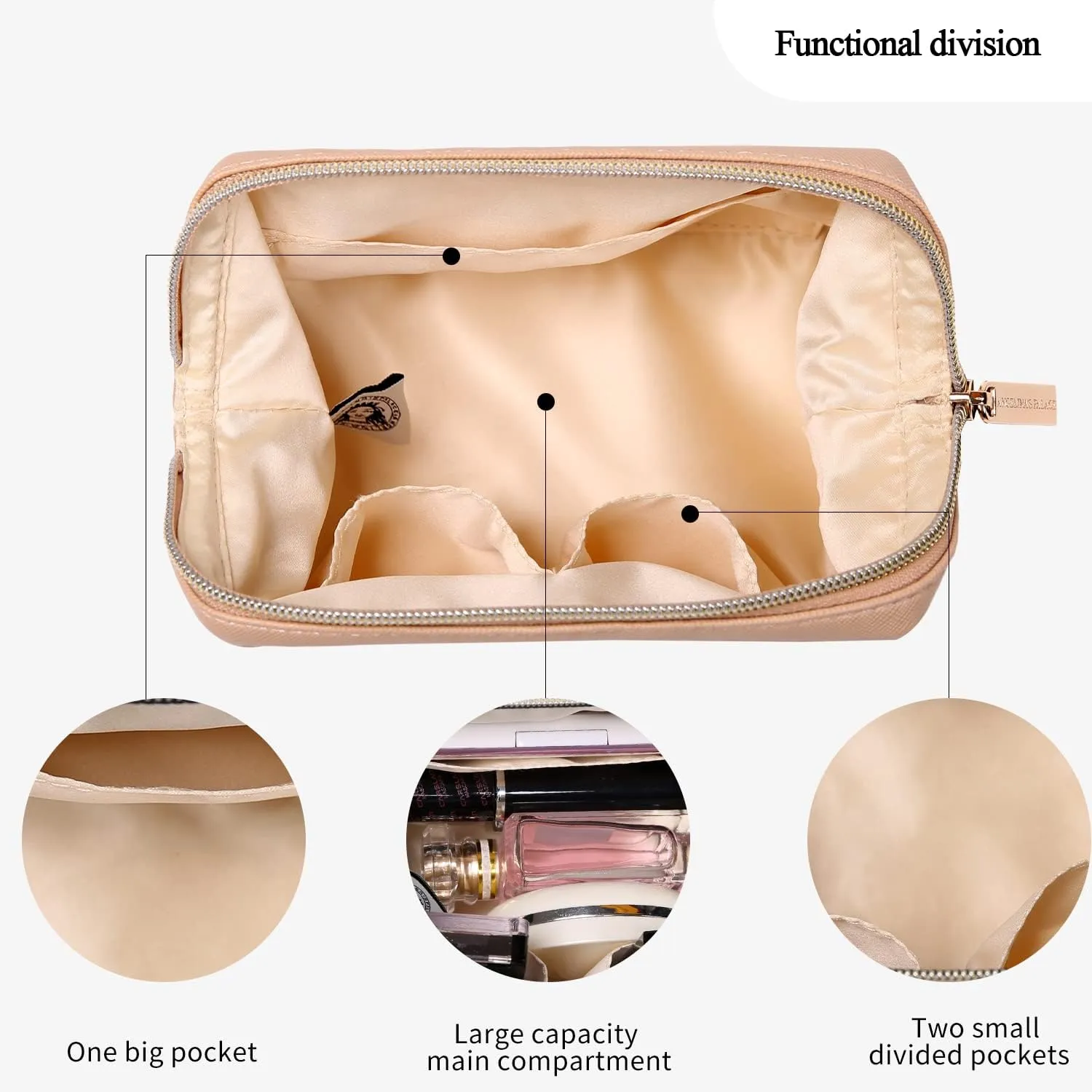 Angelina's Palace Vegan Leather Waterproof Travel Cosmetic Bag Toiletry Organizer Makeup Pouches(light fawn)