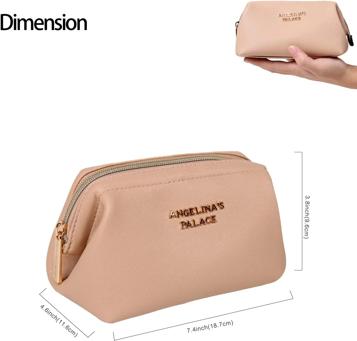 Angelina's Palace Vegan Leather Waterproof Travel Cosmetic Bag Toiletry Organizer Makeup Pouches(light fawn)