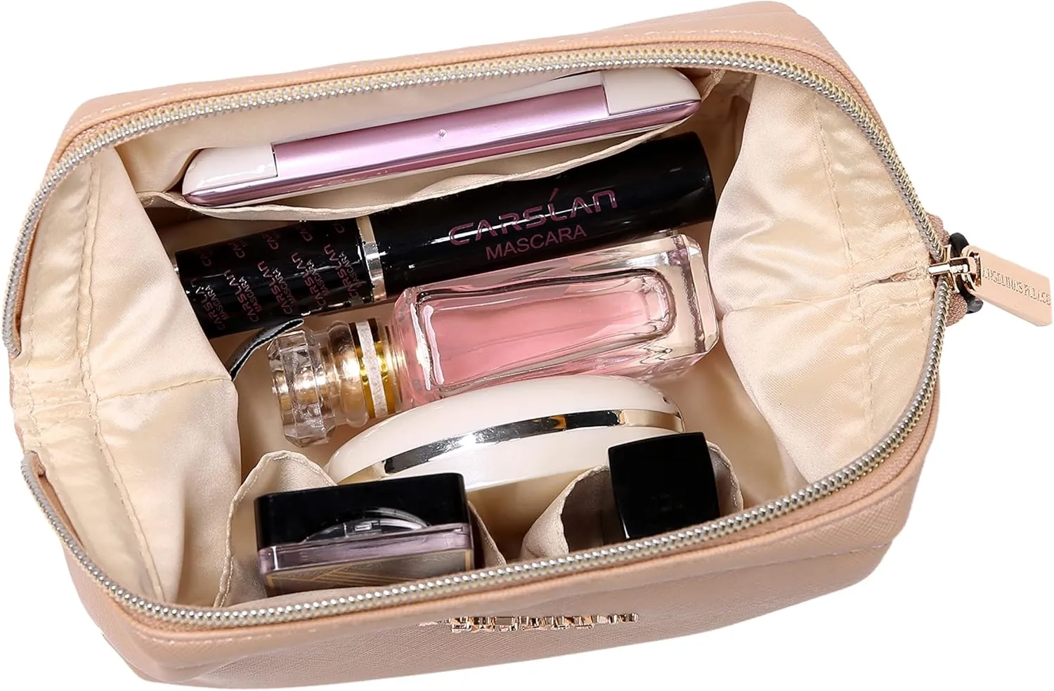 Angelina's Palace Vegan Leather Waterproof Travel Cosmetic Bag Toiletry Organizer Makeup Pouches(light fawn)