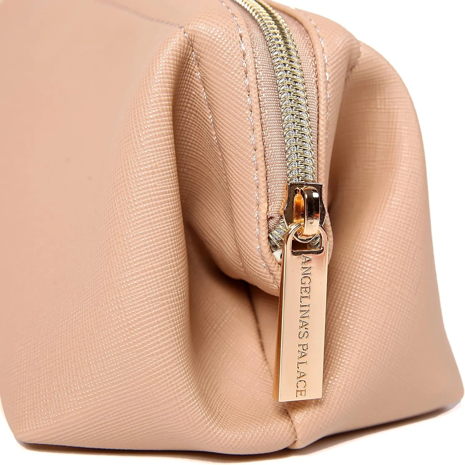 Angelina's Palace Vegan Leather Waterproof Travel Cosmetic Bag Toiletry Organizer Makeup Pouches(light fawn)
