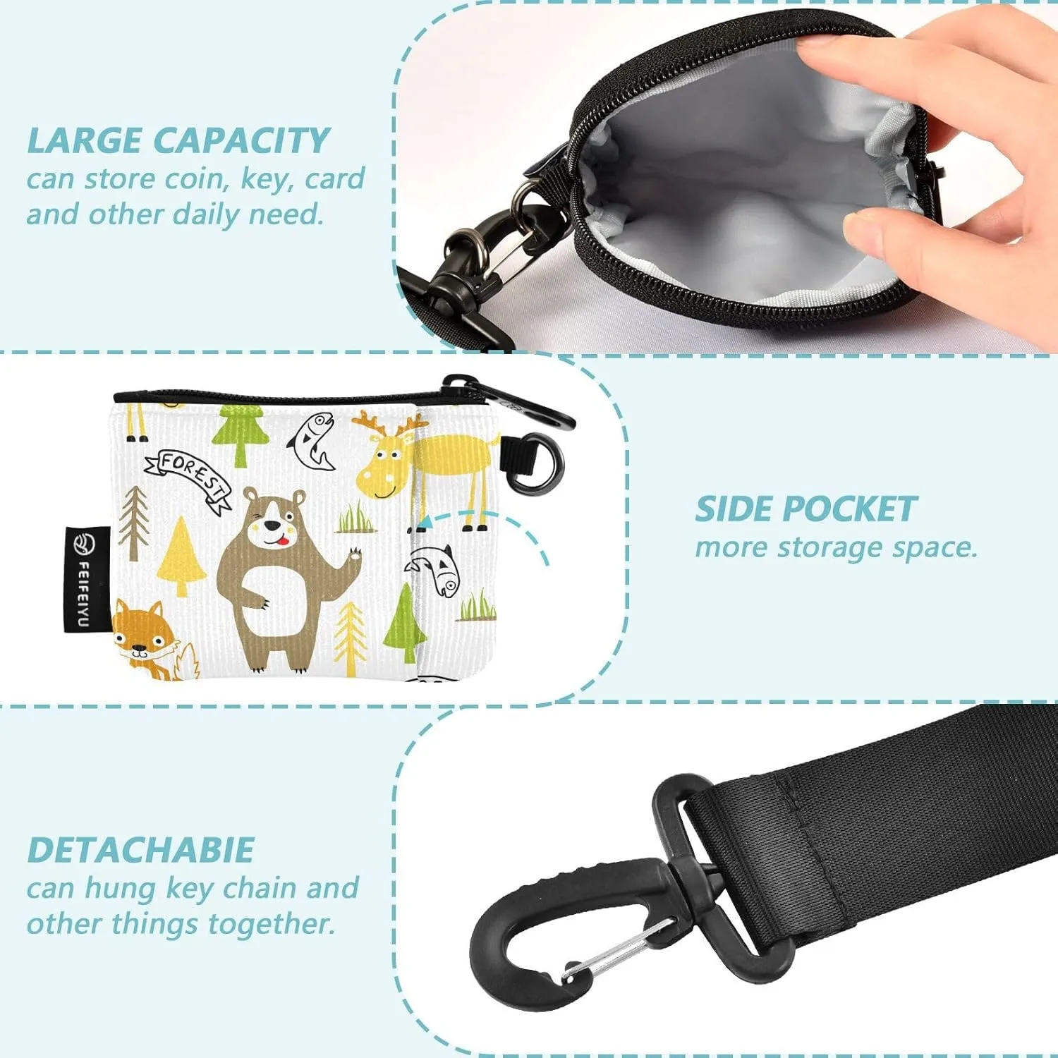 Around Wristlet Keychain Small Wallet Mini Coin Purse Dual Pouch Portable Detachable with Pocket for Women Men,pattern 10