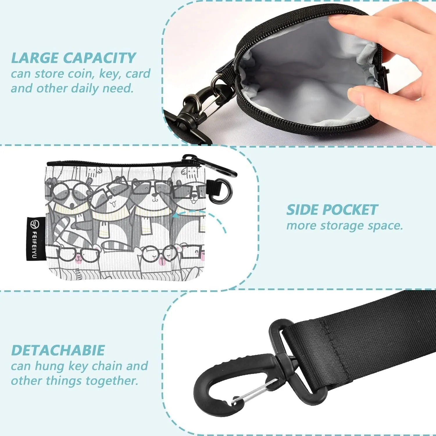 Around Wristlet Keychain Small Wallet Mini Coin Purse Dual Pouch Portable Detachable with Pocket for Women Men,pattern 1
