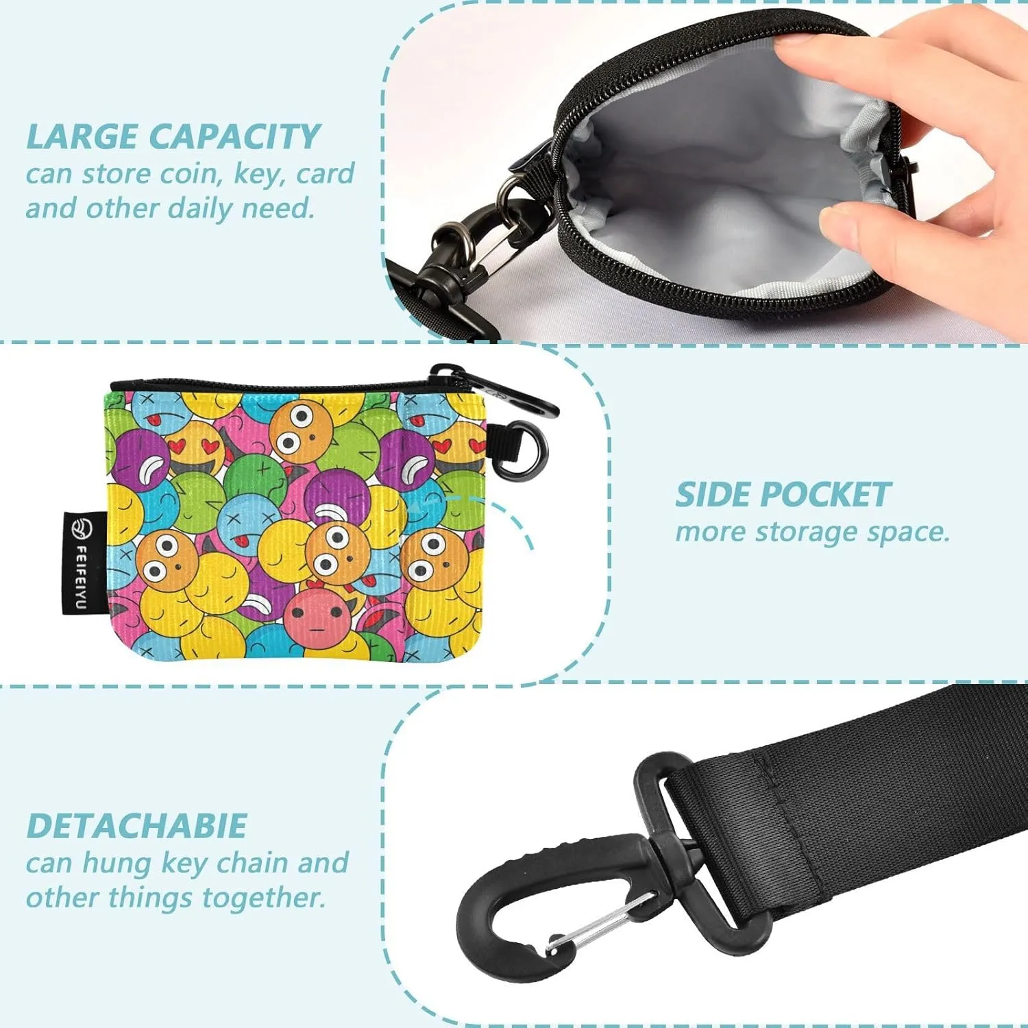 Around Wristlet Keychain Small Wallet Mini Coin Purse Dual Pouch Portable Detachable with Pocket for Women Men,pattern 3