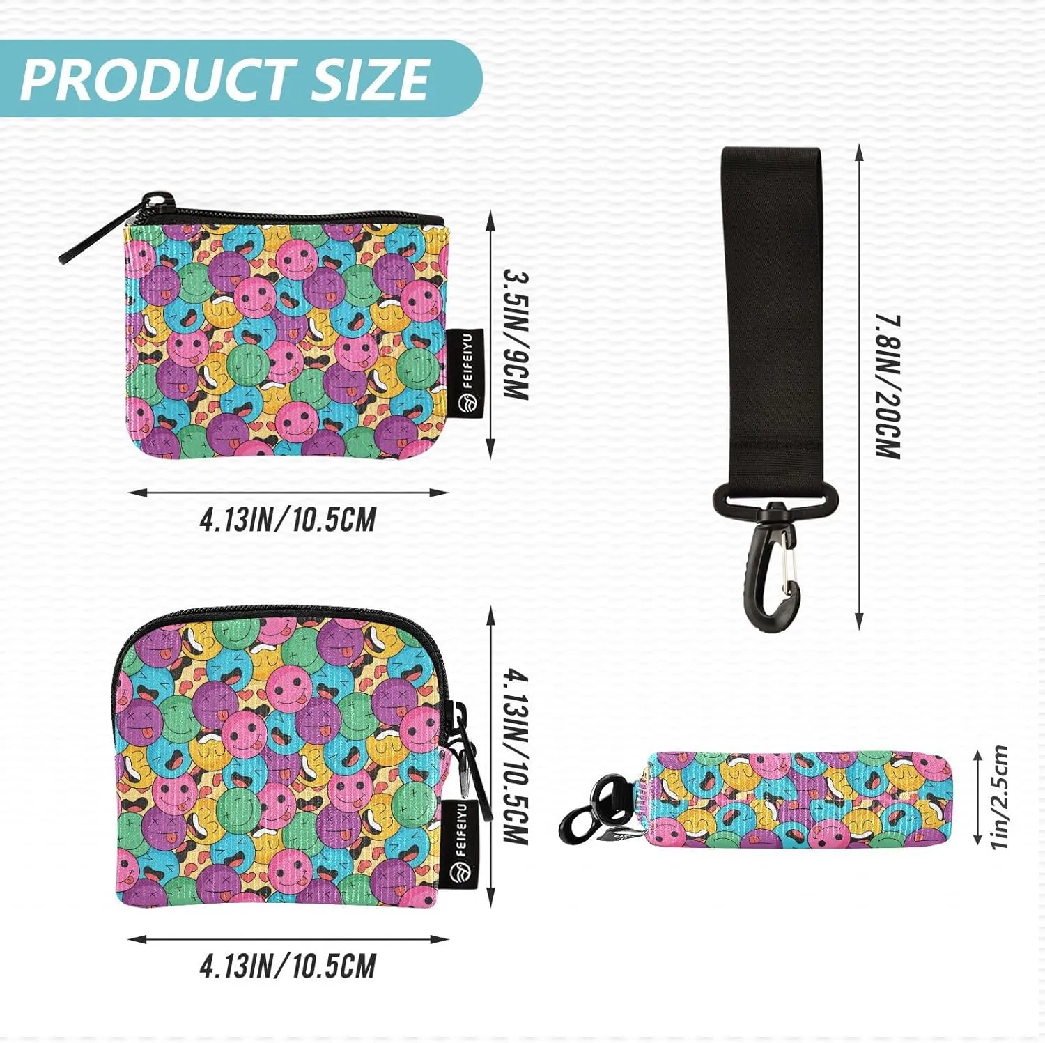 Around Wristlet Keychain Small Wallet Mini Coin Purse Dual Pouch Portable Detachable with Pocket for Women Men,pattern 4
