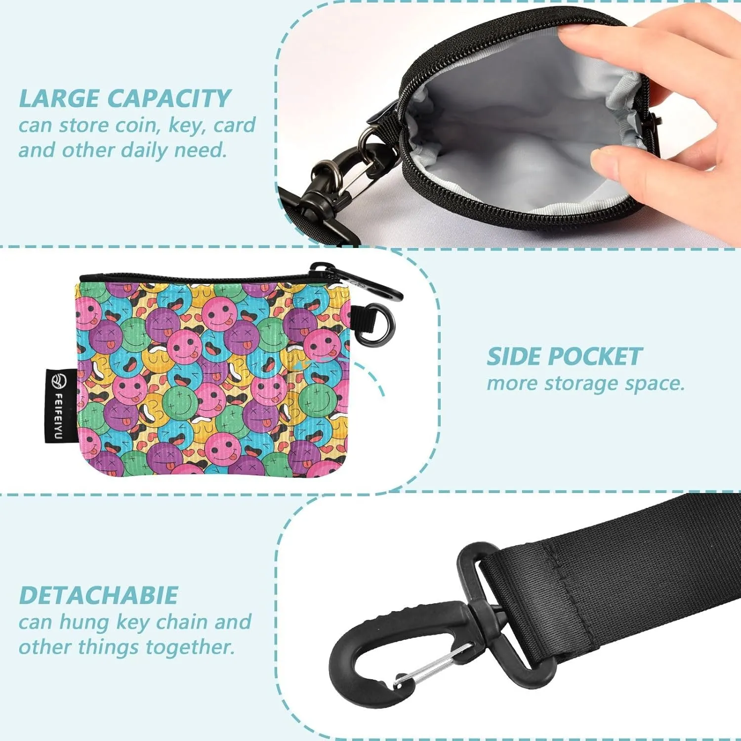 Around Wristlet Keychain Small Wallet Mini Coin Purse Dual Pouch Portable Detachable with Pocket for Women Men,pattern 4