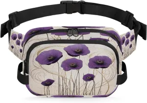 Art Purple Flowers Fanny Packs for Women Men Waterproof Crossbody Belt Bag Casual Chest Bag Fashion Waist Bags with Adjustable Strap for Travel Running Hiking Fishing