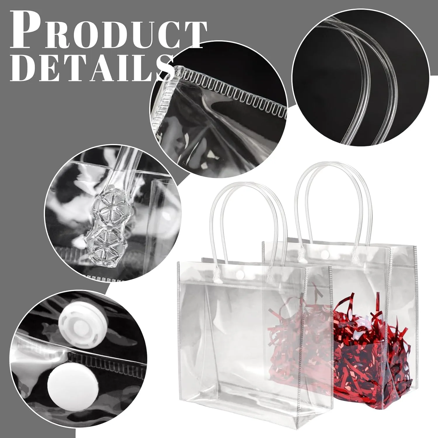 BadenBach 16 PCS Small Clear Gift Bags with Handle,6.89" x 6.89" x 3.54",Transparent Plastic Gift Wrap Bags Bulk Reusable Clear Party Favor Goodie Bag for Boutique Wedding Birthday Party Father's Day