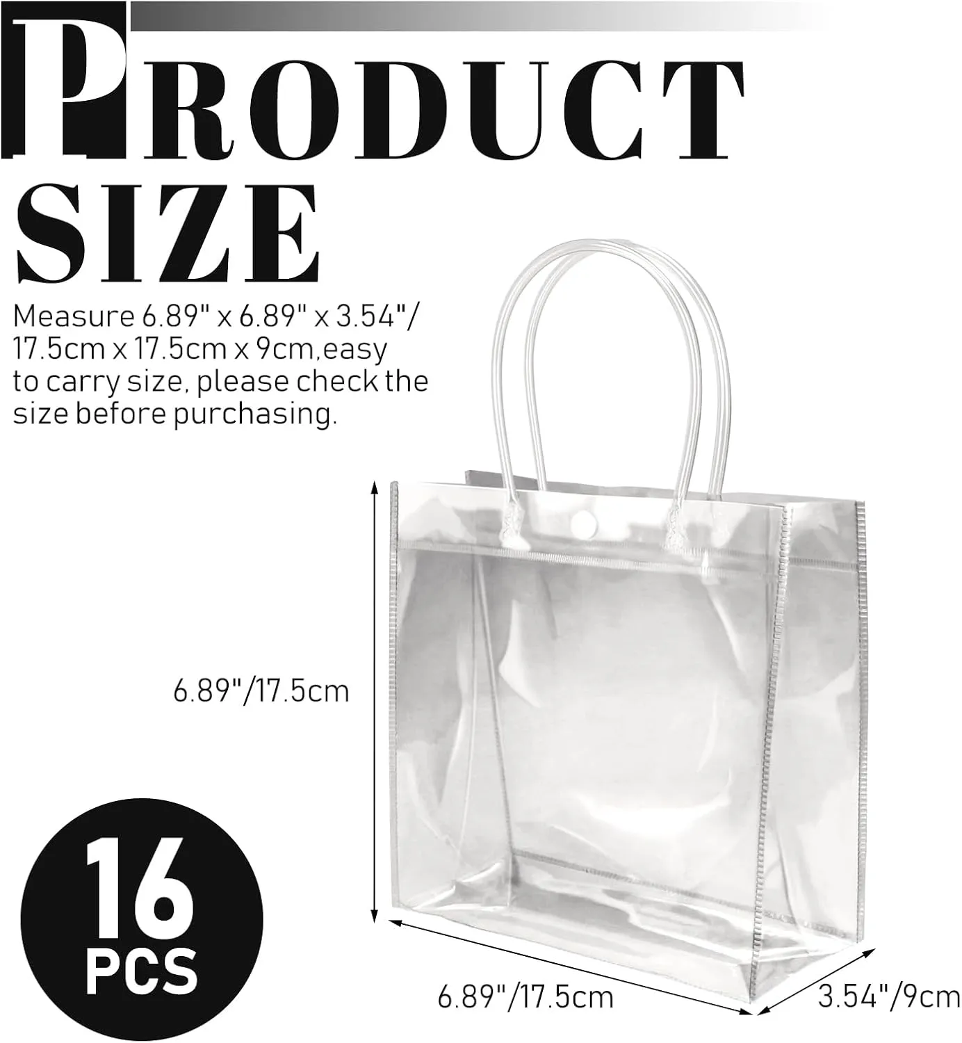 BadenBach 16 PCS Small Clear Gift Bags with Handle,6.89" x 6.89" x 3.54",Transparent Plastic Gift Wrap Bags Bulk Reusable Clear Party Favor Goodie Bag for Boutique Wedding Birthday Party Father's Day