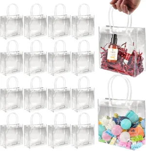 BadenBach 16 PCS Small Clear Gift Bags with Handle,6.89" x 6.89" x 3.54",Transparent Plastic Gift Wrap Bags Bulk Reusable Clear Party Favor Goodie Bag for Boutique Wedding Birthday Party Father's Day